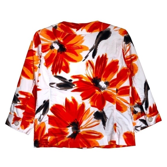 CHICO'S Size 0 - White, Orange, Black Floral Button Front Jacket - Fits Small/4 - Picture 2 of 6